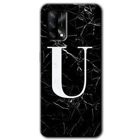 Oppo A74 Siyah Mermer Desenli Ü Harfi Baskılı Uyumlu Silikon Kılıf