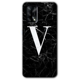 Oppo A74 Siyah Mermer Desenli V Harfi Baskılı Uyumlu Silikon Kılıf