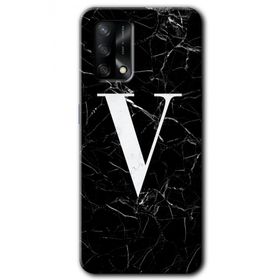 Oppo A74 Siyah Mermer Desenli V Harfi Baskılı Uyumlu Silikon Kılıf