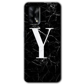 Oppo A74 Siyah Mermer Desenli Y Harfi Baskılı Uyumlu Silikon Kılıf