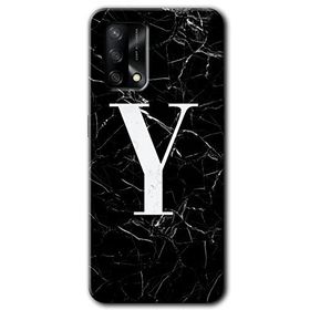 Oppo A74 Siyah Mermer Desenli Y Harfi Baskılı Uyumlu Silikon Kılıf