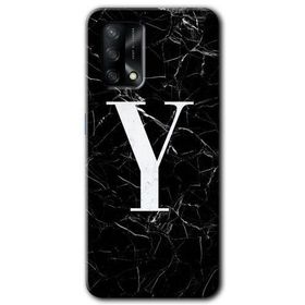 Oppo A74 Siyah Mermer Desenli Y Harfi Baskılı Uyumlu Silikon Kılıf