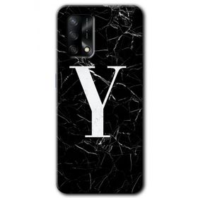 Oppo A74 Siyah Mermer Desenli Y Harfi Baskılı Uyumlu Silikon Kılıf