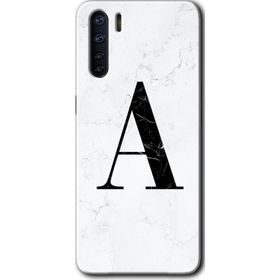 Oppo A91 Beyaz Mermer Desenli A Harfi Baskılı Uyumlu Silikon Kılıf