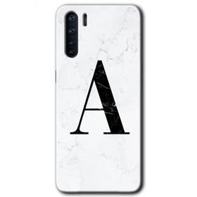 Oppo A91 Beyaz Mermer Desenli A Harfi Baskılı Uyumlu Silikon Kılıf