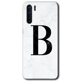 Oppo A91 Beyaz Mermer Desenli B Harfi Baskılı Uyumlu Silikon Kılıf