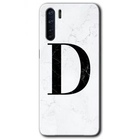 Oppo A91 Beyaz Mermer Desenli D Harfi Baskılı Uyumlu Silikon Kılıf