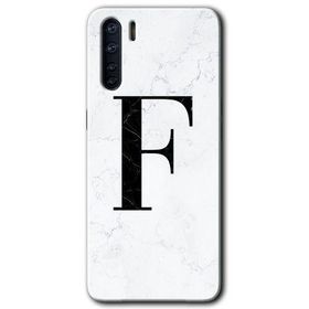 Oppo A91 Beyaz Mermer Desenli F Harfi Baskılı Uyumlu Silikon Kılıf