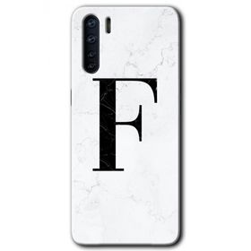 Oppo A91 Beyaz Mermer Desenli F Harfi Baskılı Uyumlu Silikon Kılıf