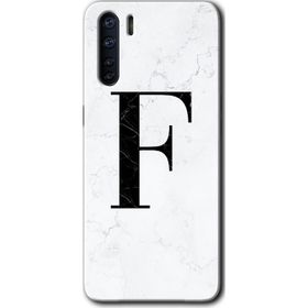 Oppo A91 Beyaz Mermer Desenli F Harfi Baskılı Uyumlu Silikon Kılıf