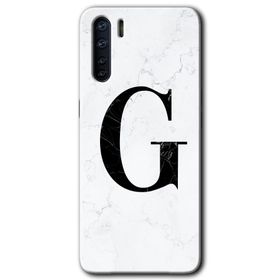 Oppo A91 Beyaz Mermer Desenli G Harfi Baskılı Uyumlu Silikon Kılıf