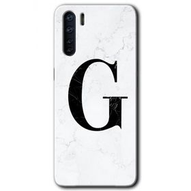 Oppo A91 Beyaz Mermer Desenli G Harfi Baskılı Uyumlu Silikon Kılıf