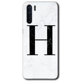Oppo A91 Beyaz Mermer Desenli H Harfi Baskılı Uyumlu Silikon Kılıf