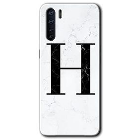Oppo A91 Beyaz Mermer Desenli H Harfi Baskılı Uyumlu Silikon Kılıf