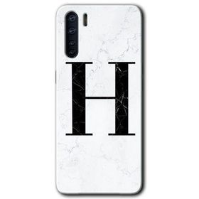 Oppo A91 Beyaz Mermer Desenli H Harfi Baskılı Uyumlu Silikon Kılıf