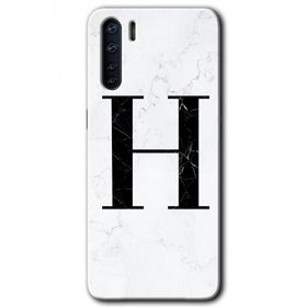 Oppo A91 Beyaz Mermer Desenli H Harfi Baskılı Uyumlu Silikon Kılıf