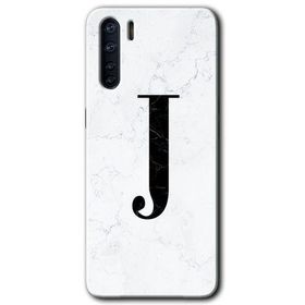 Oppo A91 Beyaz Mermer Desenli J Harfi Baskılı Uyumlu Silikon Kılıf