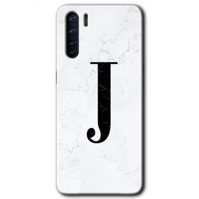 Oppo A91 Beyaz Mermer Desenli J Harfi Baskılı Uyumlu Silikon Kılıf