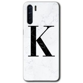 Oppo A91 Beyaz Mermer Desenli K Harfi Baskılı Uyumlu Silikon Kılıf