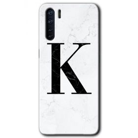 Oppo A91 Beyaz Mermer Desenli K Harfi Baskılı Uyumlu Silikon Kılıf