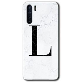 Oppo A91 Beyaz Mermer Desenli L Harfi Baskılı Uyumlu Silikon Kılıf