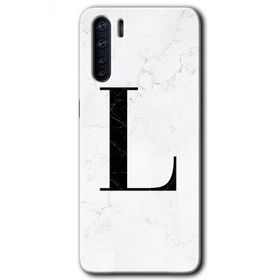 Oppo A91 Beyaz Mermer Desenli L Harfi Baskılı Uyumlu Silikon Kılıf