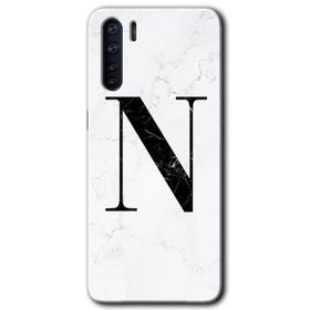 Oppo A91 Beyaz Mermer Desenli M Harfi Baskılı Uyumlu Silikon Kılıf