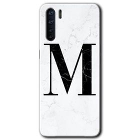 Oppo A91 Beyaz Mermer Desenli M Harfi Baskılı Uyumlu Silikon Kılıf