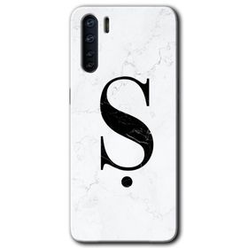 Oppo A91 Beyaz Mermer Desenli M Harfi Baskılı Uyumlu Silikon Kılıf