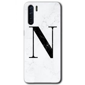 Oppo A91 Beyaz Mermer Desenli N Harfi Baskılı Uyumlu Silikon Kılıf