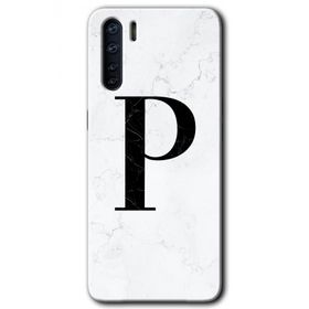 Oppo A91 Beyaz Mermer Desenli P Harfi Baskılı Uyumlu Silikon Kılıf