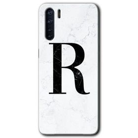 Oppo A91 Beyaz Mermer Desenli R Harfi Baskılı Uyumlu Silikon Kılıf