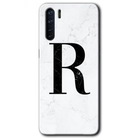 Oppo A91 Beyaz Mermer Desenli R Harfi Baskılı Uyumlu Silikon Kılıf