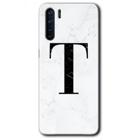 Oppo A91 Beyaz Mermer Desenli T Harfi Baskılı Uyumlu Silikon Kılıf