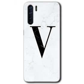 Oppo A91 Beyaz Mermer Desenli V Harfi Baskılı Uyumlu Silikon Kılıf