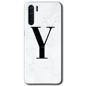 Oppo A91 Beyaz Mermer Desenli Y Harfi Baskılı Uyumlu Silikon Kılıf