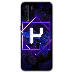 Oppo A91 Dark Neon Yaprak H Harfi Baskılı Uyumlu Silikon Kılıf