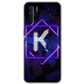 Oppo A91 Dark Neon Yaprak K Harfi Baskılı Uyumlu Silikon Kılıf