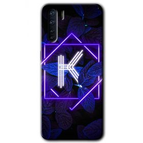 Oppo A91 Dark Neon Yaprak K Harfi Baskılı Uyumlu Silikon Kılıf