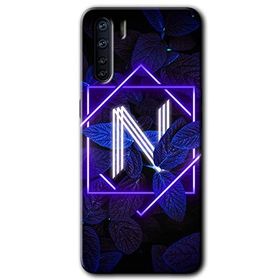 Oppo A91 Dark Neon Yaprak N Harfi Baskılı Uyumlu Silikon Kılıf