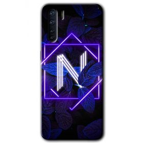 Oppo A91 Dark Neon Yaprak N Harfi Baskılı Uyumlu Silikon Kılıf