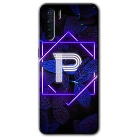 Oppo A91 Dark Neon Yaprak P Harfi Baskılı Uyumlu Silikon Kılıf