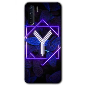 Oppo A91 Dark Neon Yaprak Y Harfi Baskılı Uyumlu Silikon Kılıf