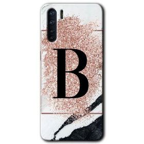 Oppo A91 Pembe Mermer Desenli B Harfi Baskılı Uyumlu Silikon Kılıf