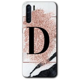 Oppo A91 Pembe Mermer Desenli D Harfi Baskılı Uyumlu Silikon Kılıf