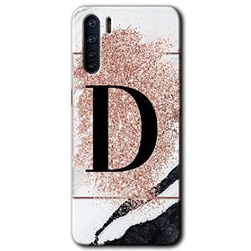 Oppo A91 Pembe Mermer Desenli D Harfi Baskılı Uyumlu Silikon Kılıf