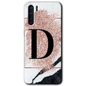 Oppo A91 Pembe Mermer Desenli D Harfi Baskılı Uyumlu Silikon Kılıf