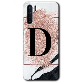 Oppo A91 Pembe Mermer Desenli D Harfi Baskılı Uyumlu Silikon Kılıf