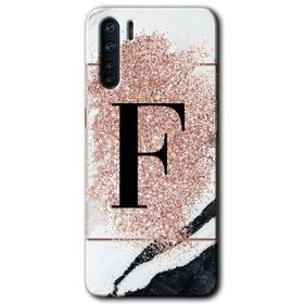 Oppo A91 Pembe Mermer Desenli F Harfi Baskılı Uyumlu Silikon Kılıf