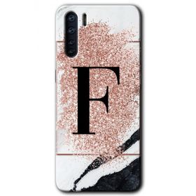 Oppo A91 Pembe Mermer Desenli F Harfi Baskılı Uyumlu Silikon Kılıf
